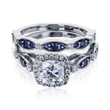 Cushion Halo Sapphire Eyelet Bridal Set