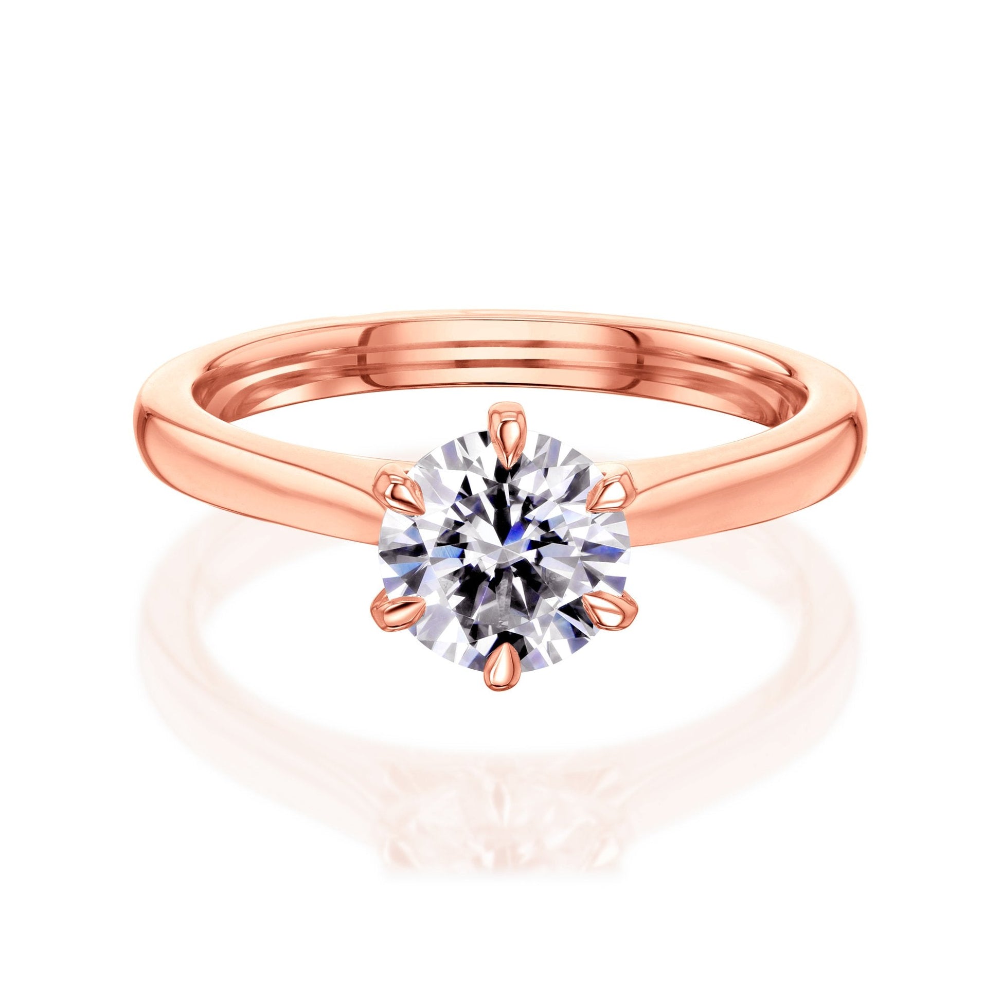 Kobelli 6-Prong Solitaire Plain Solid Gold Band Cathedral Engagement Ring