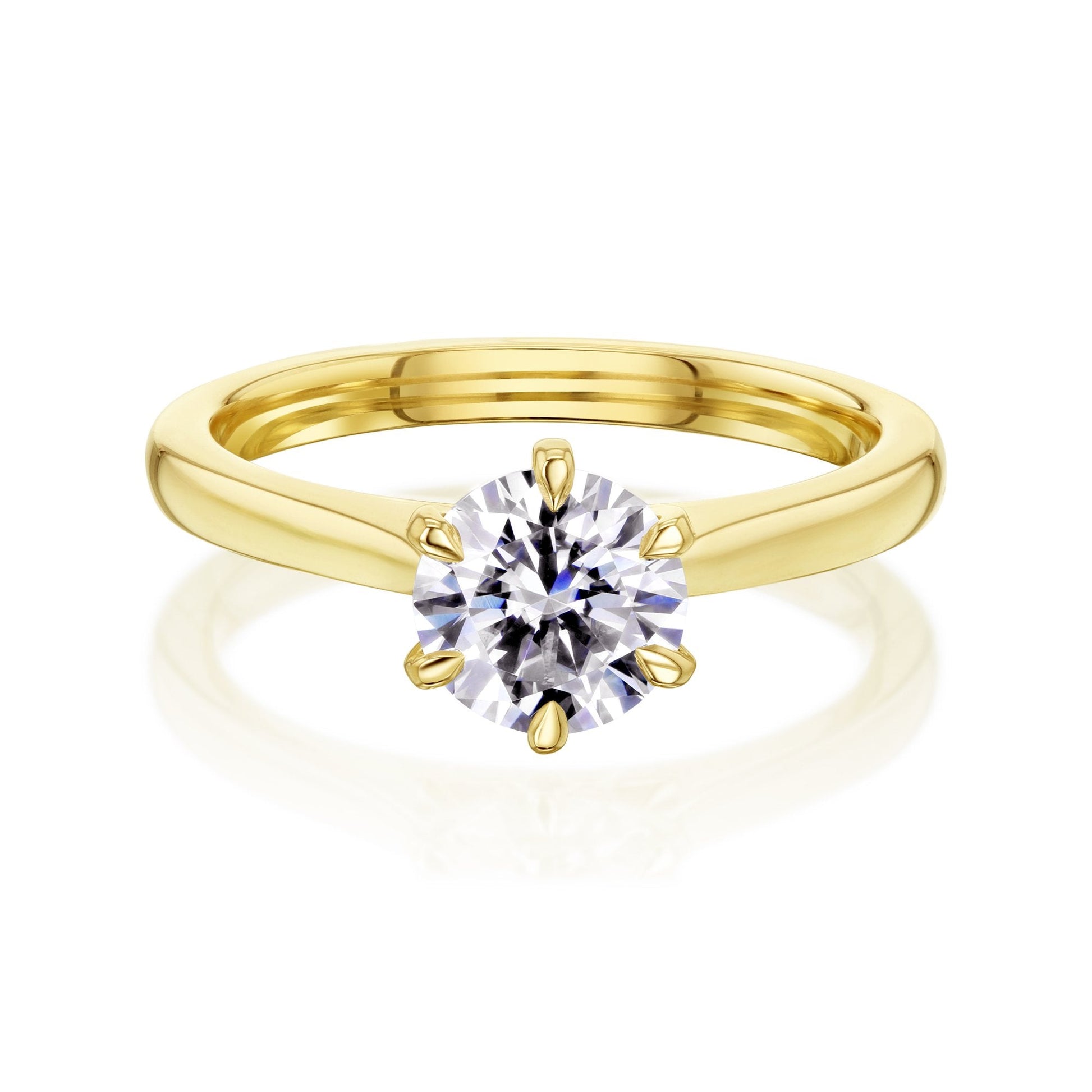 Kobelli 6-Prong Solitaire Plain Solid Gold Band Cathedral Engagement Ring