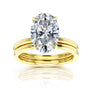 12x8mm Oval Hidden Halo Plain Bands Bridal Set in Yellow Gold