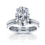 12x8mm Oval Hidden Halo Plain Bands Bridal Set in White Gold