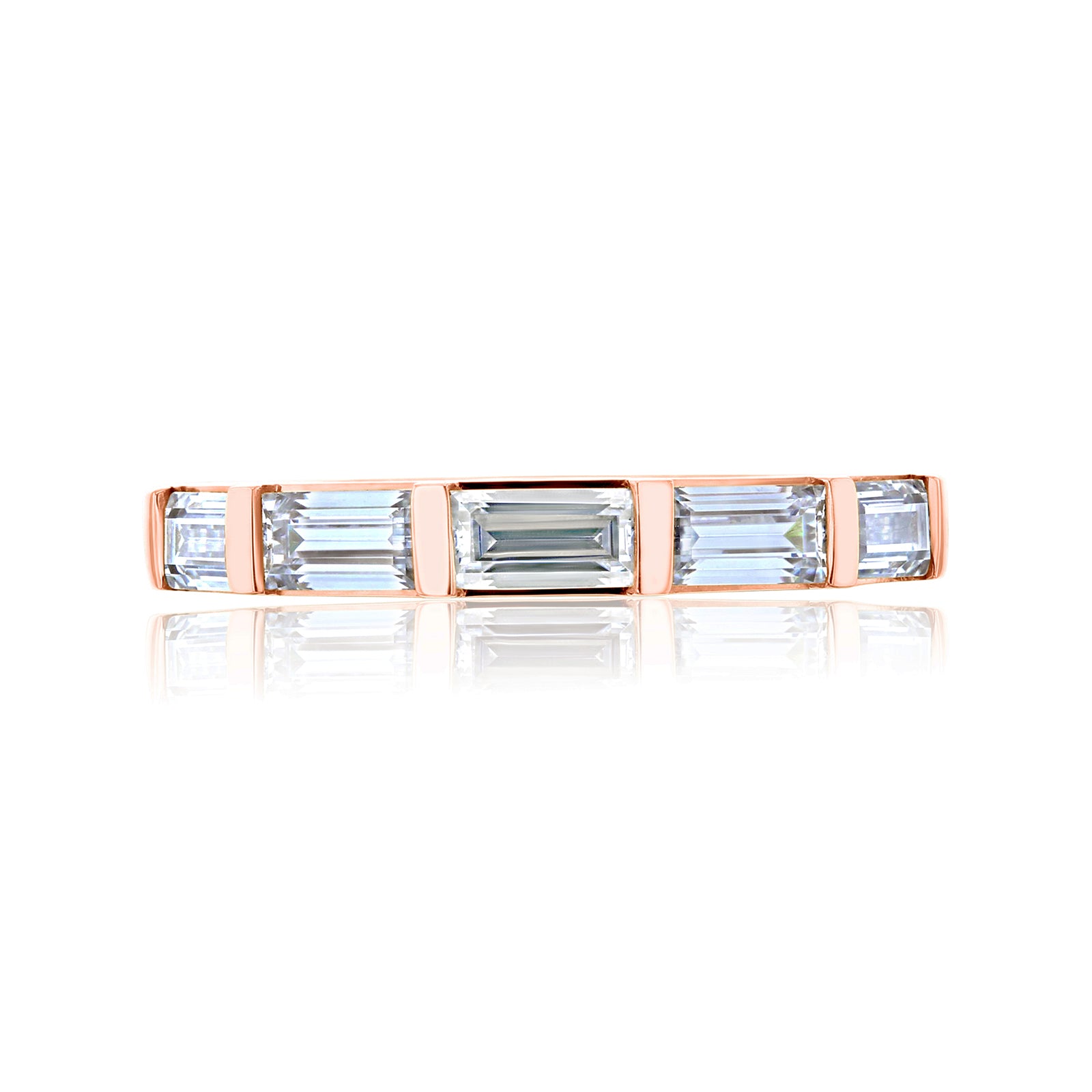 0.85 Carat Emerald Moissanite Bea East-West Half Eternity Ring in Rose Gold