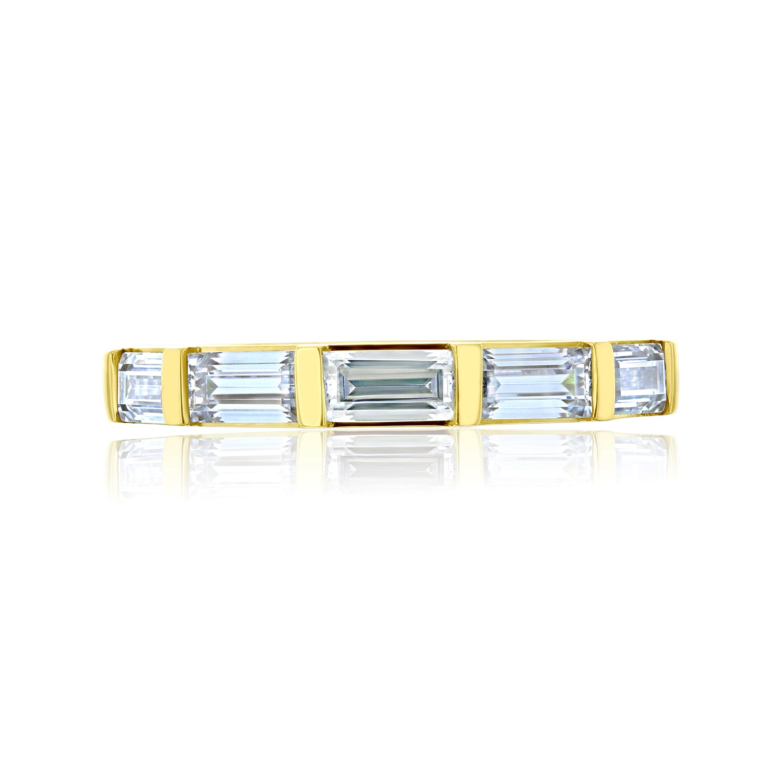 0.85 Carat Emerald Moissanite Bea East-West Half Eternity Ring in Yellow Gold