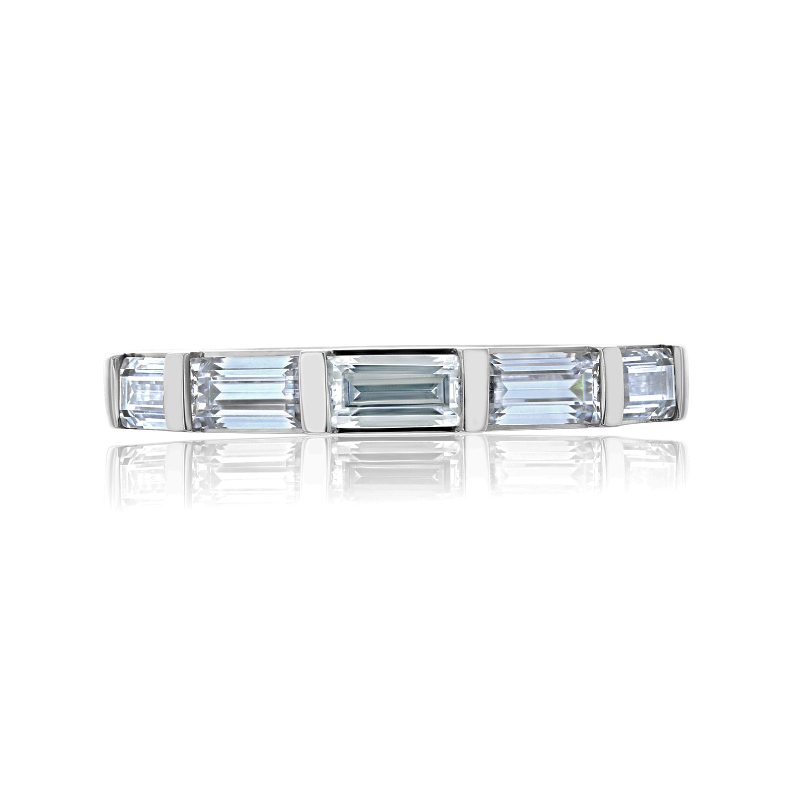 0.85 Carat Emerald Moissanite Bea East-West Half Eternity Ring in White Gold