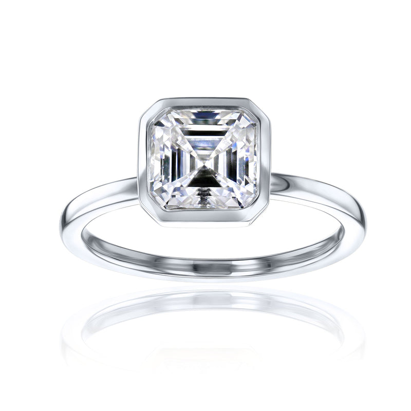Lab Grown Diamond Solitaire Asscher Bezel Ring