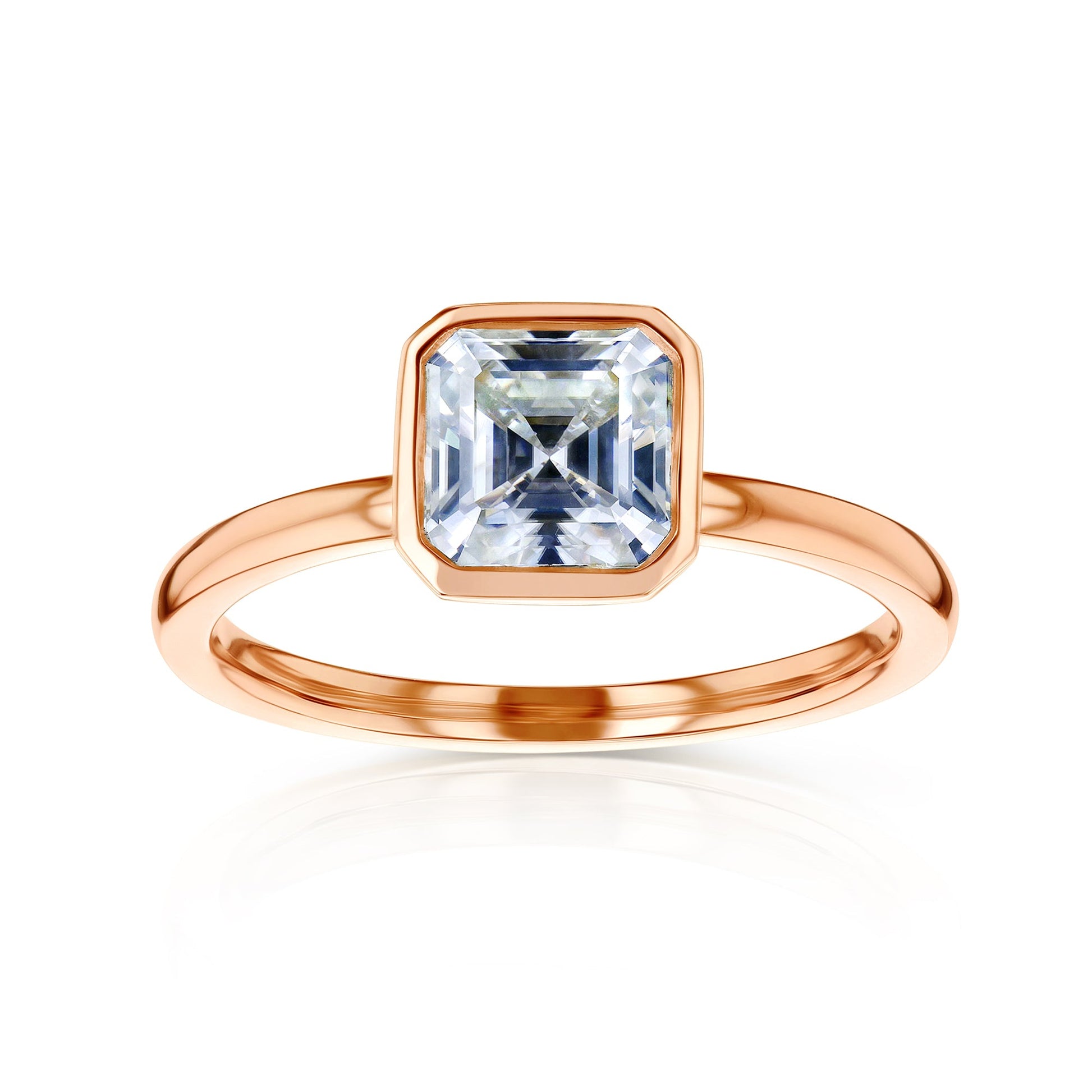 white-background image of 1 carat Asscher bezel-set in rose gold