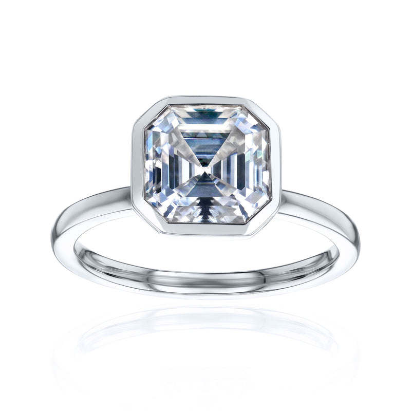 Lab Grown Diamond Solitaire Asscher Bezel Ring