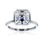 white-background image of 3 carat Asscher bezel-set in white gold