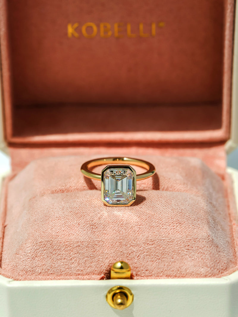 Kobelli 3.5ct Emerald Diamond Bezel Solitaire Engagement Ring