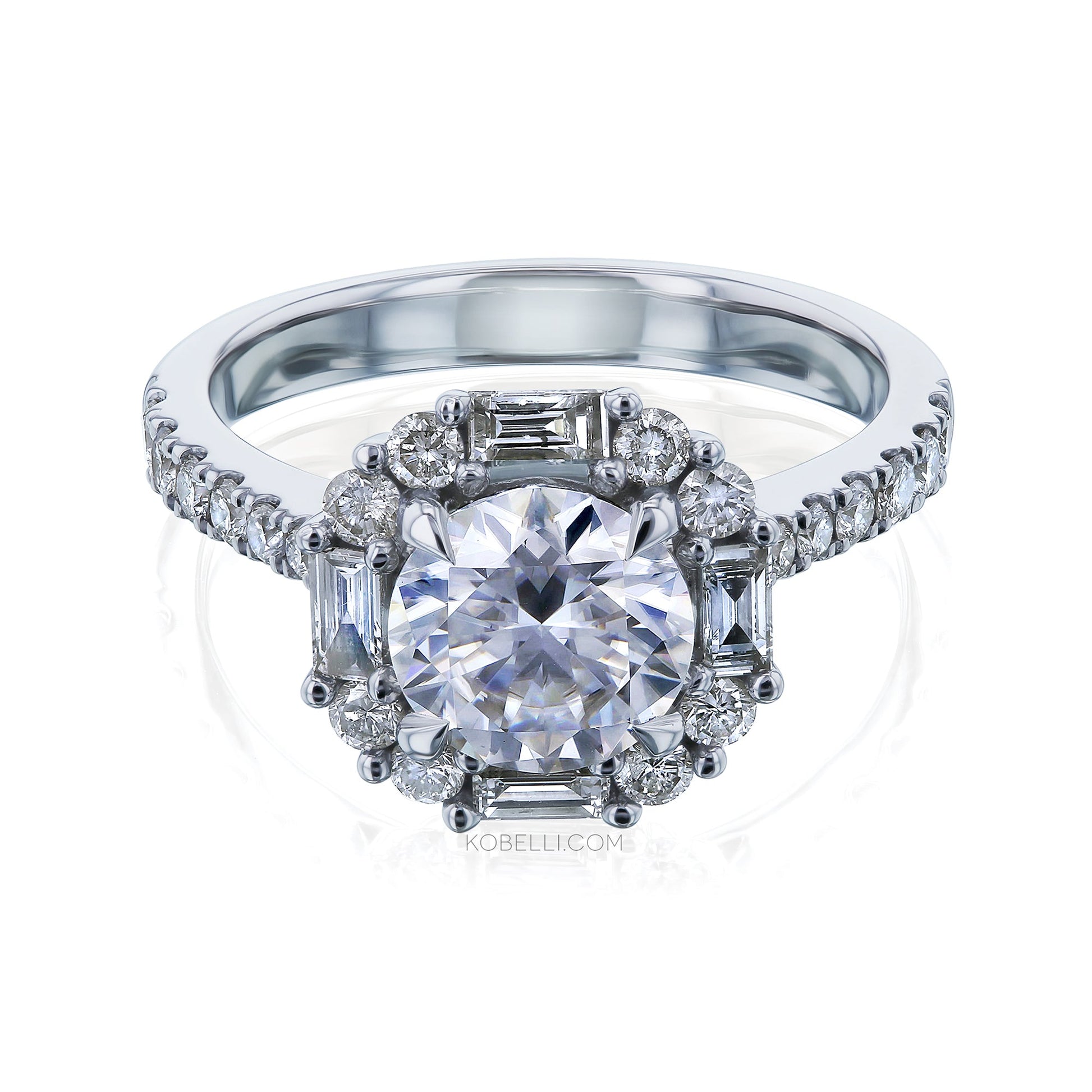 Kobelli Jemma Round Moissanite & Baguette Diamond Ring