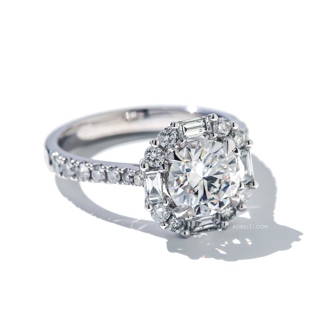 Kobelli Jemma Round Moissanite & Baguette Diamond Ring