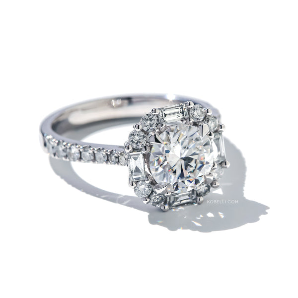 Kobelli Jemma Round Moissanite & Baguette Diamond Ring