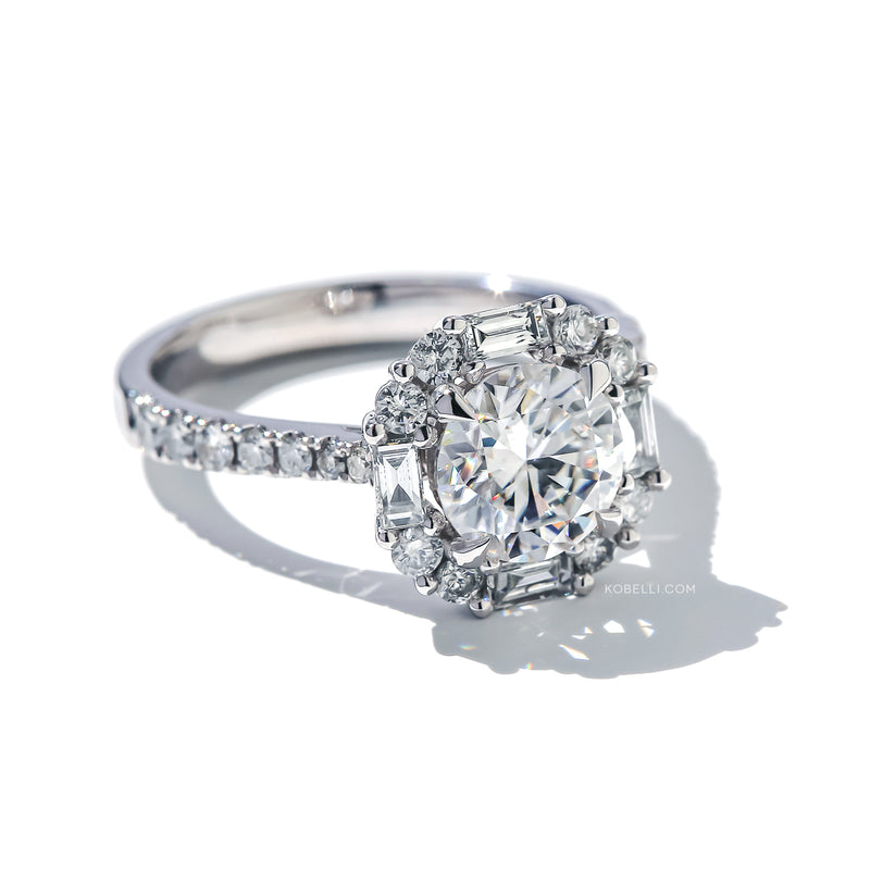 Kobelli Jemma Round Moissanite & Baguette Diamond Ring