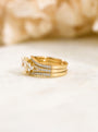 Side Cluster Double Band Wedding Set in yellow gold - diamonds line halway down the set