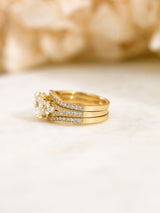 Side Cluster Double Band Wedding Set in yellow gold - diamonds line halway down the set