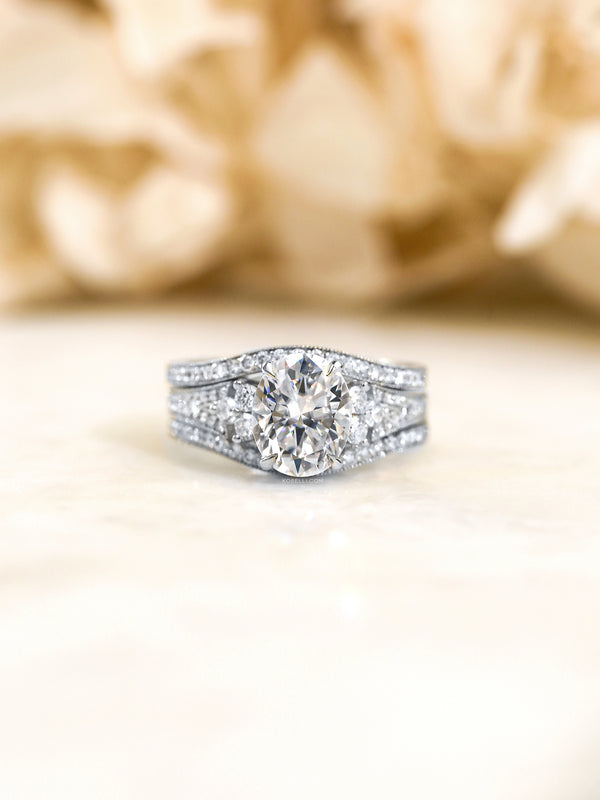 Side Cluster Double Band Wedding Set