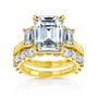 Kobelli 7.3 Carat Moissanite and Lab Grown Diamond Esma Bridal Set in Yellow Gold - 3-Stone Emerald-cut Engagement Ring with Mixed Step-cut Wedding Band