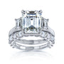 Kobelli 7.3 Carat Moissanite and Lab Grown Diamond Esma Bridal Set in White Gold - 3-Stone Emerald-cut Engagement Ring with Mixed Step-cut Wedding Band