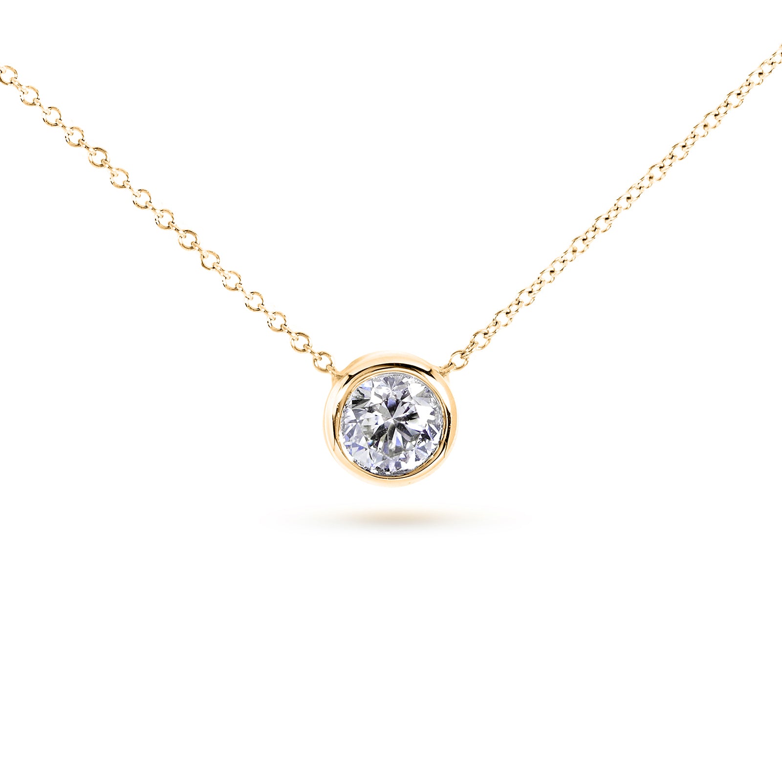 round bezel solitaire necklace in yellow gold
