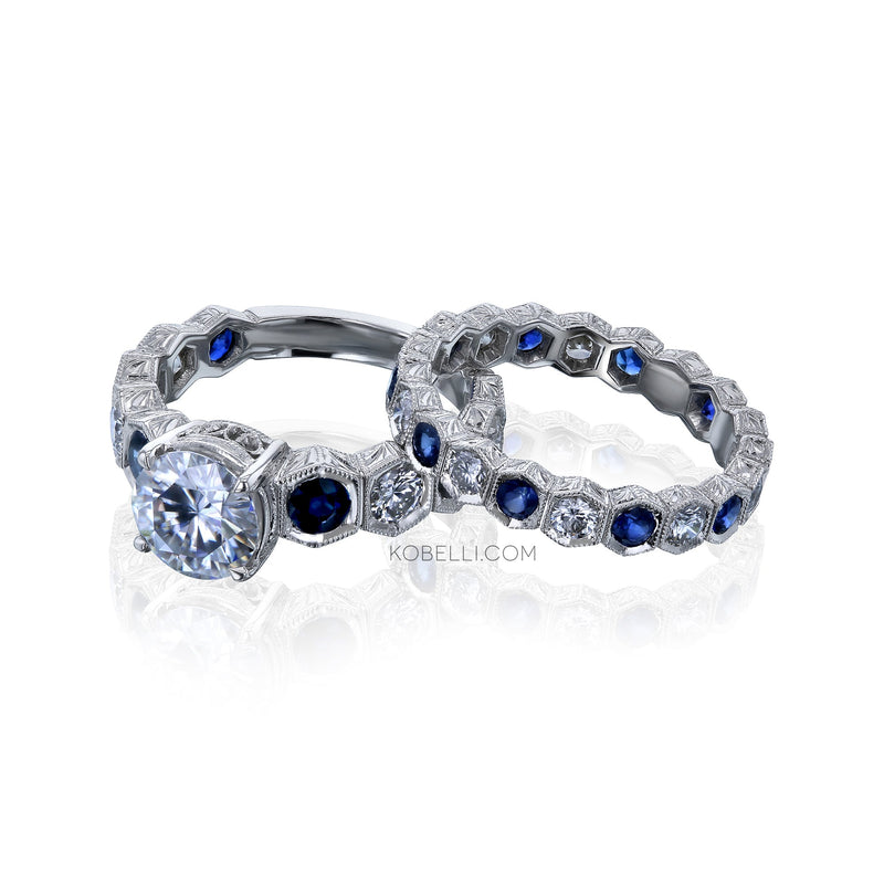 Kobelli Art Deco Hexagonal Eternity Bridal Rings