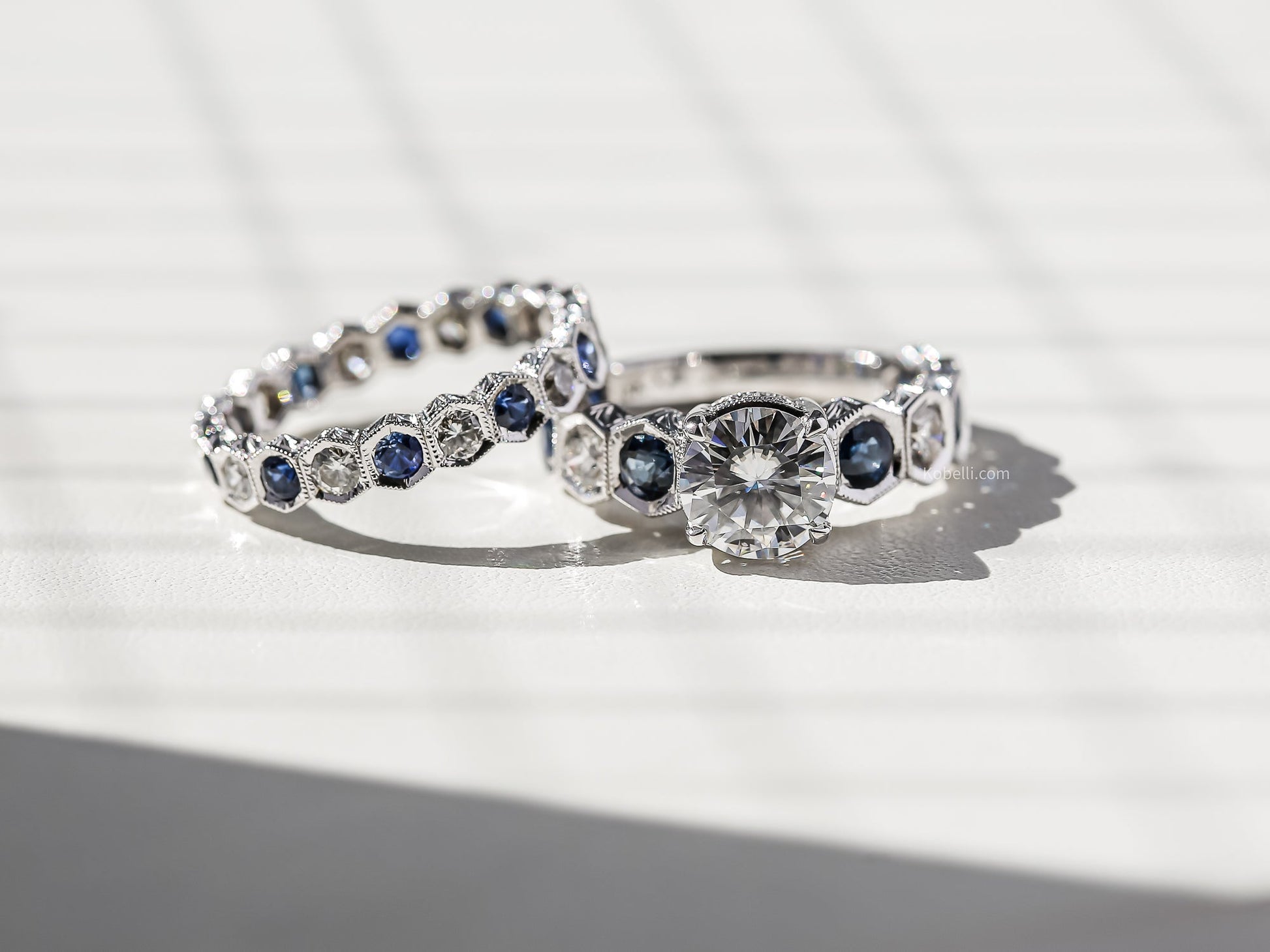Kobelli Art Deco Hexagonal Eternity Bridal Rings