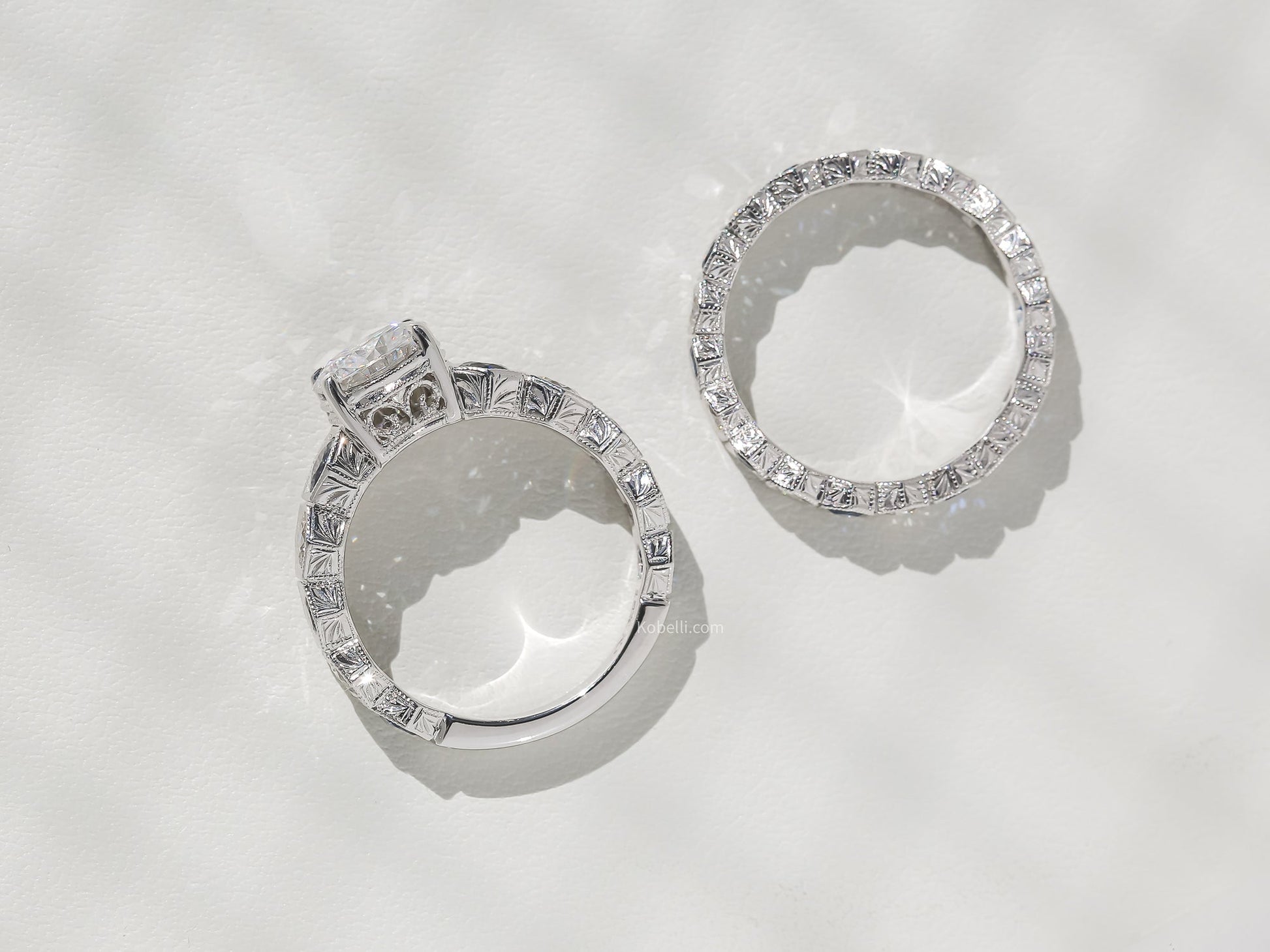 Kobelli Art Deco Hexagonal Eternity Bridal Rings