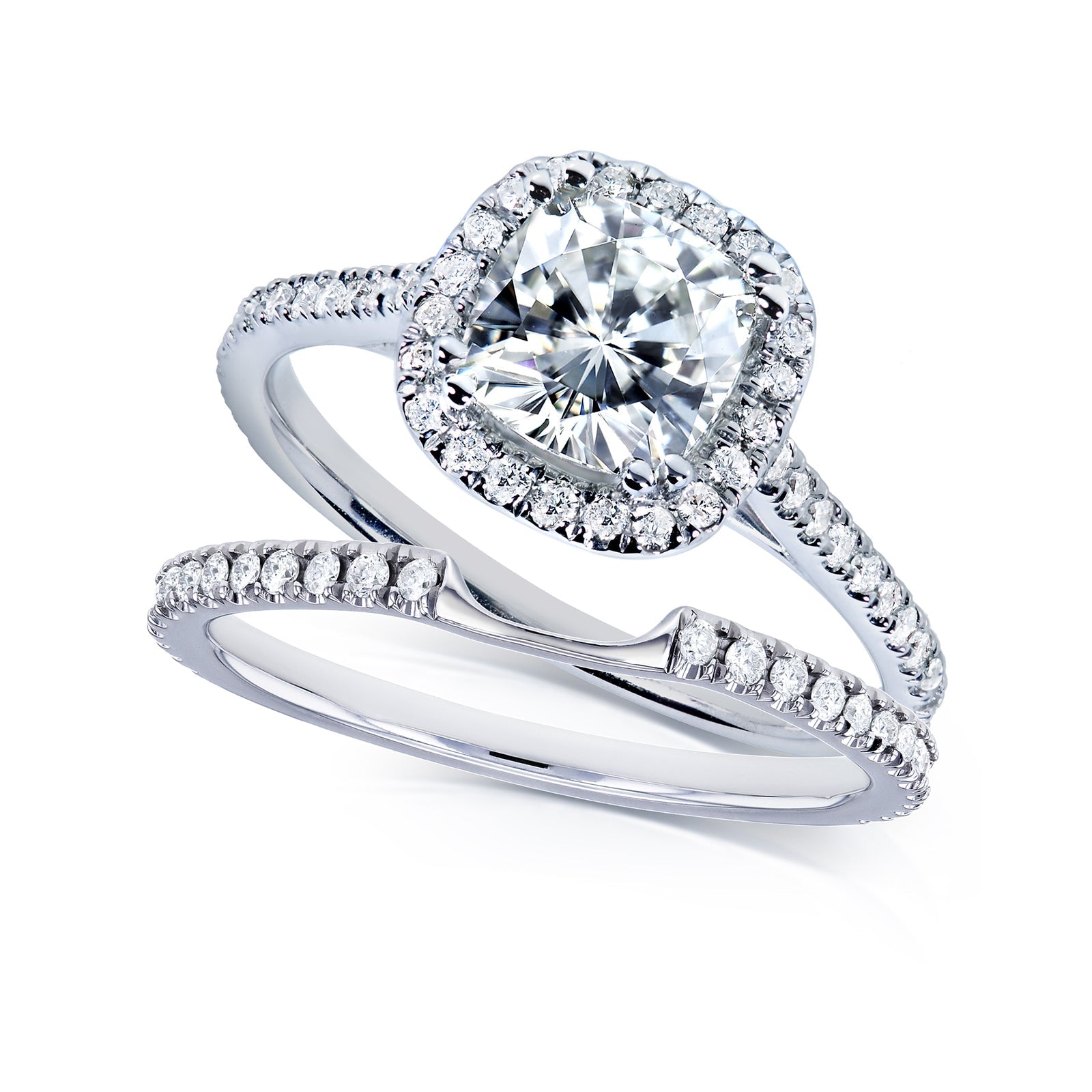 1.35 Carat Moissanite & Natural Diamond Halo Cushion Original Ring
