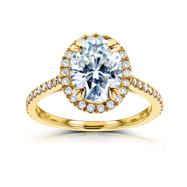 Forever One Oval Moissanite and Diamond Halo Engagement Ring 2 1/3 CTW 14k Yellow Gold (DEF/VS, GH/I)