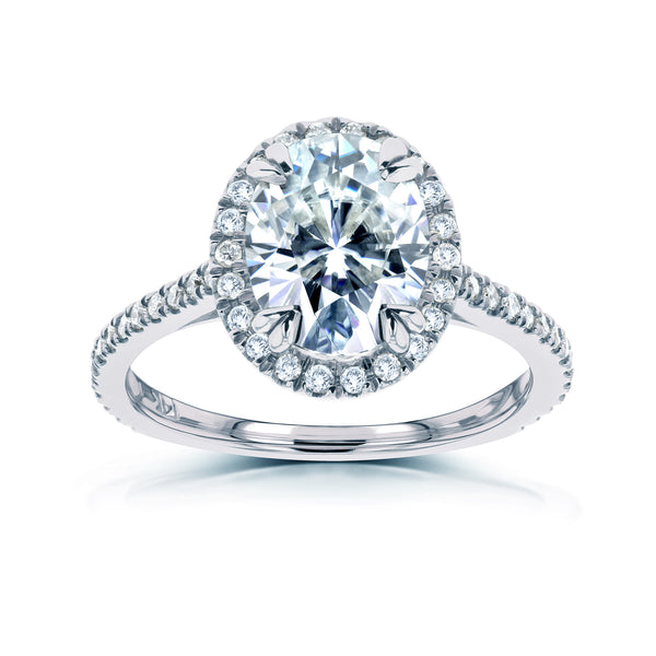 Forever One Oval Moissanite and Diamond Halo Engagement Ring 2 1/3 CTW 14k White Gold (DEF/VS, GH/I)