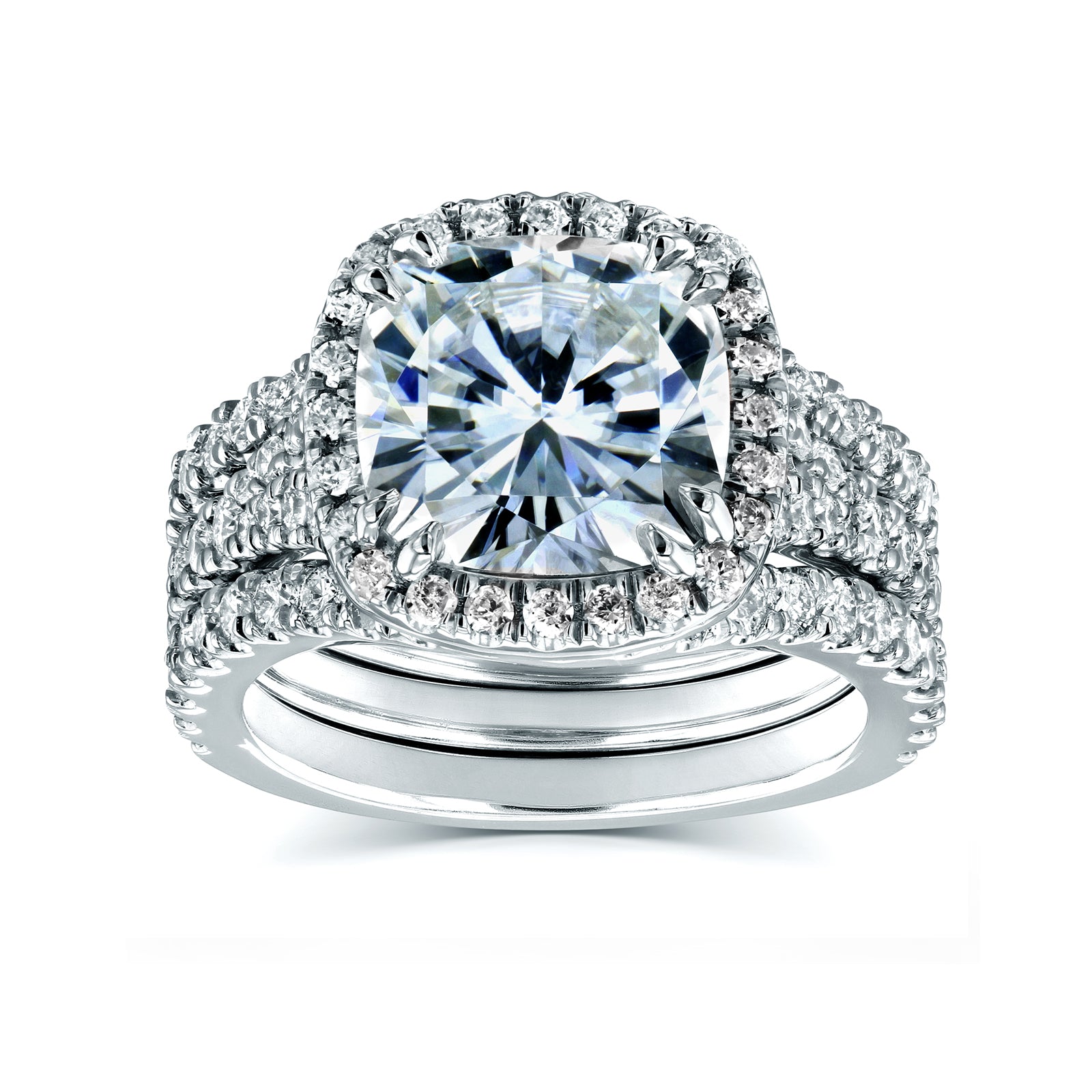 4 Carat Moissanite Cushion 3pc Vienna Bridal Set
