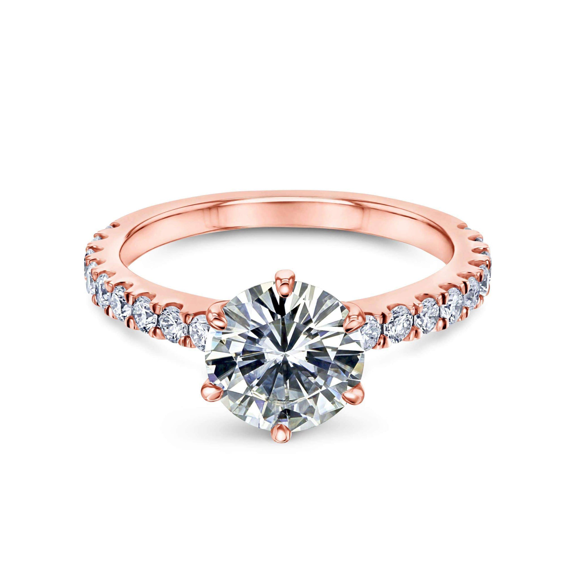 6-prong round center engagement ring in rose gold