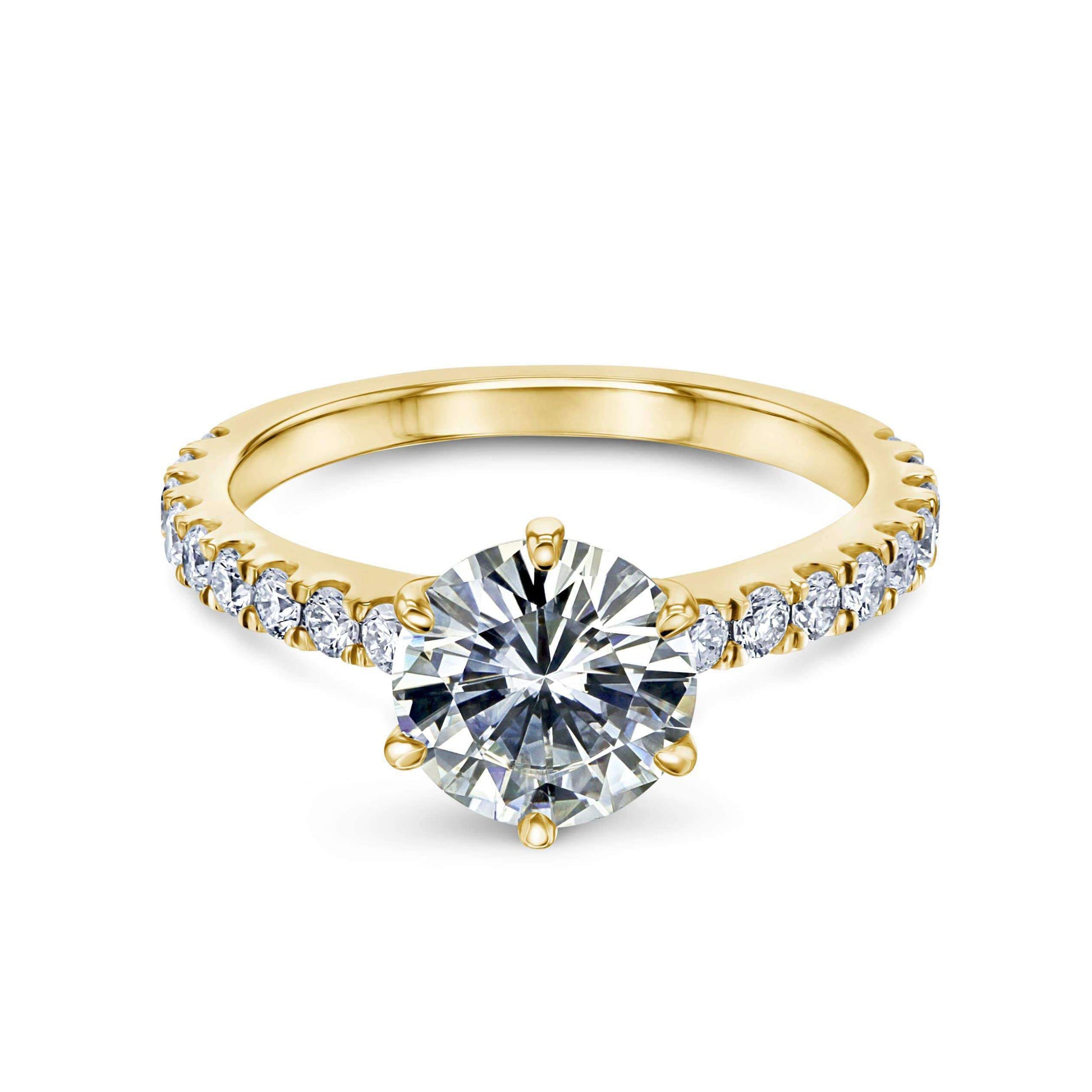 6-prong round center engagement ring in yellow gold