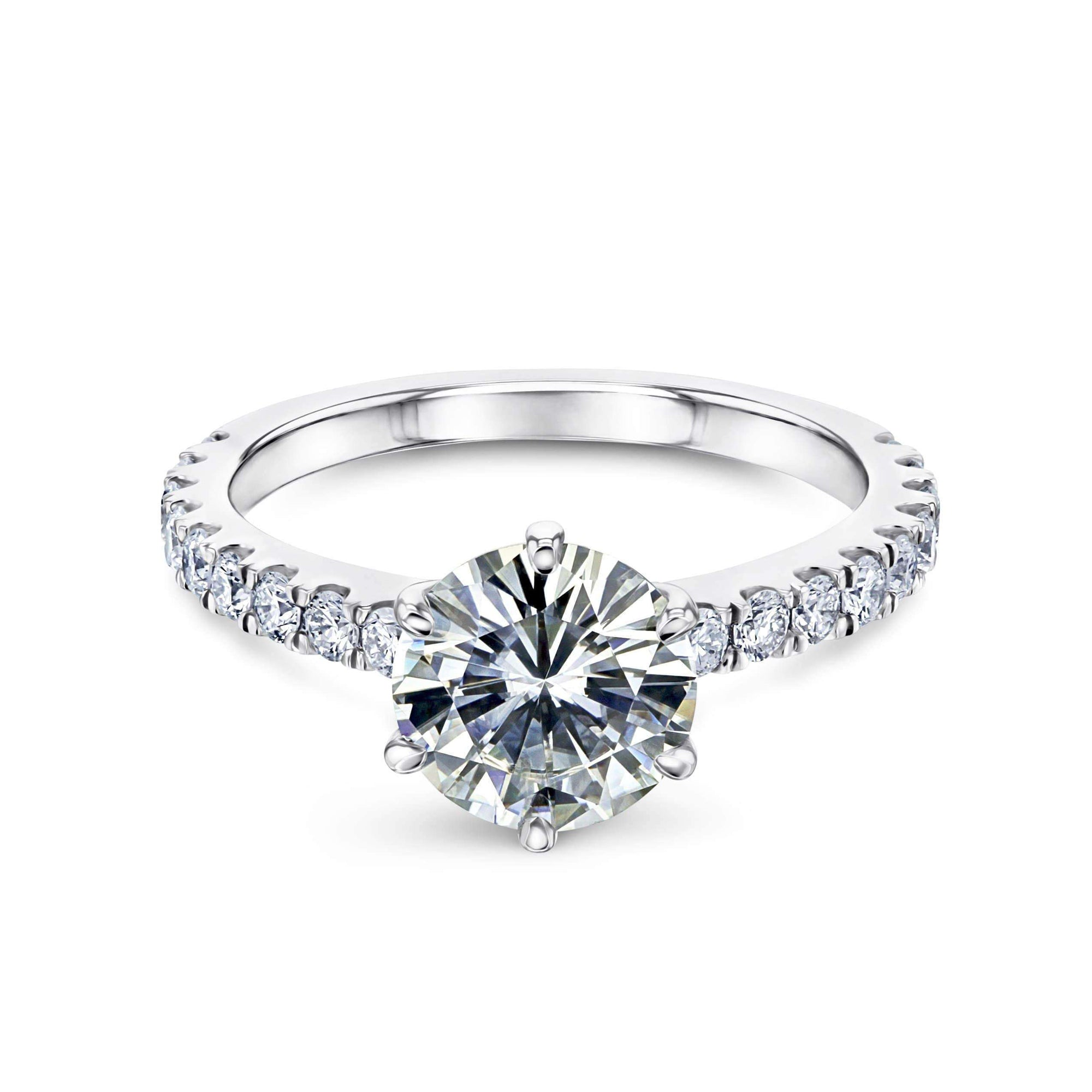 6-prong round center engagement ring in white gold