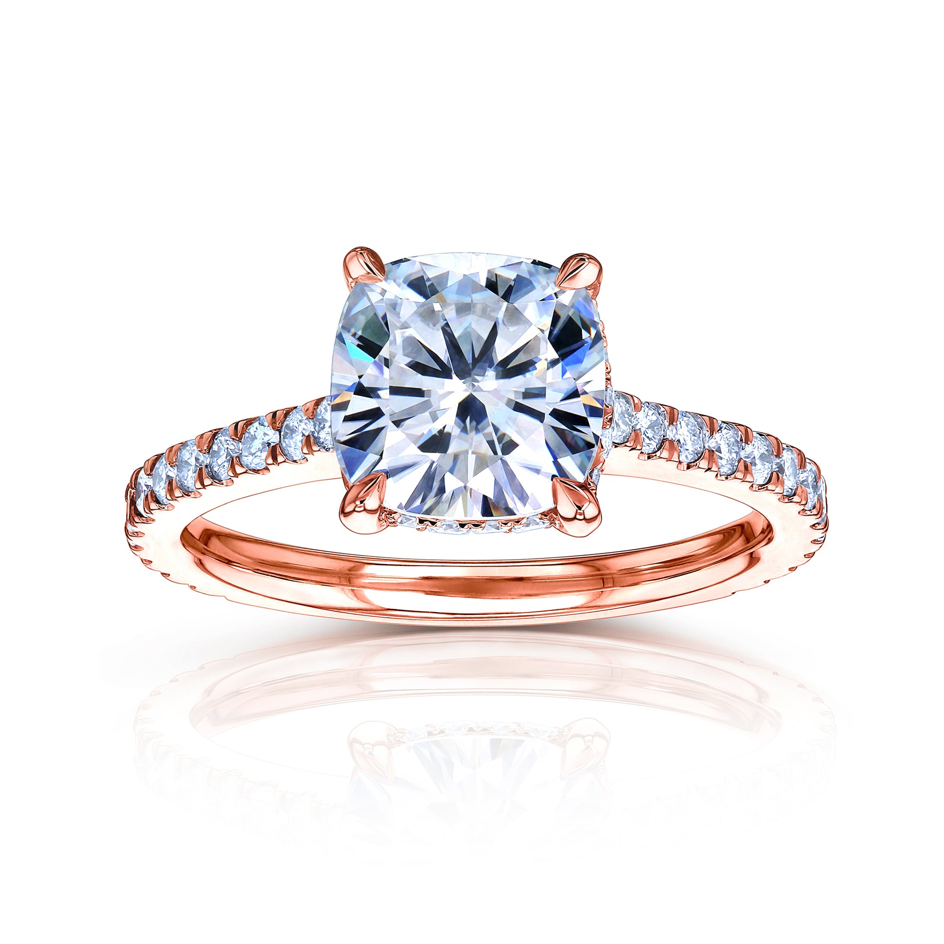 2.4 Carat Moissanite Cushion Hidden Halo Bristol Ring in Rose Gold