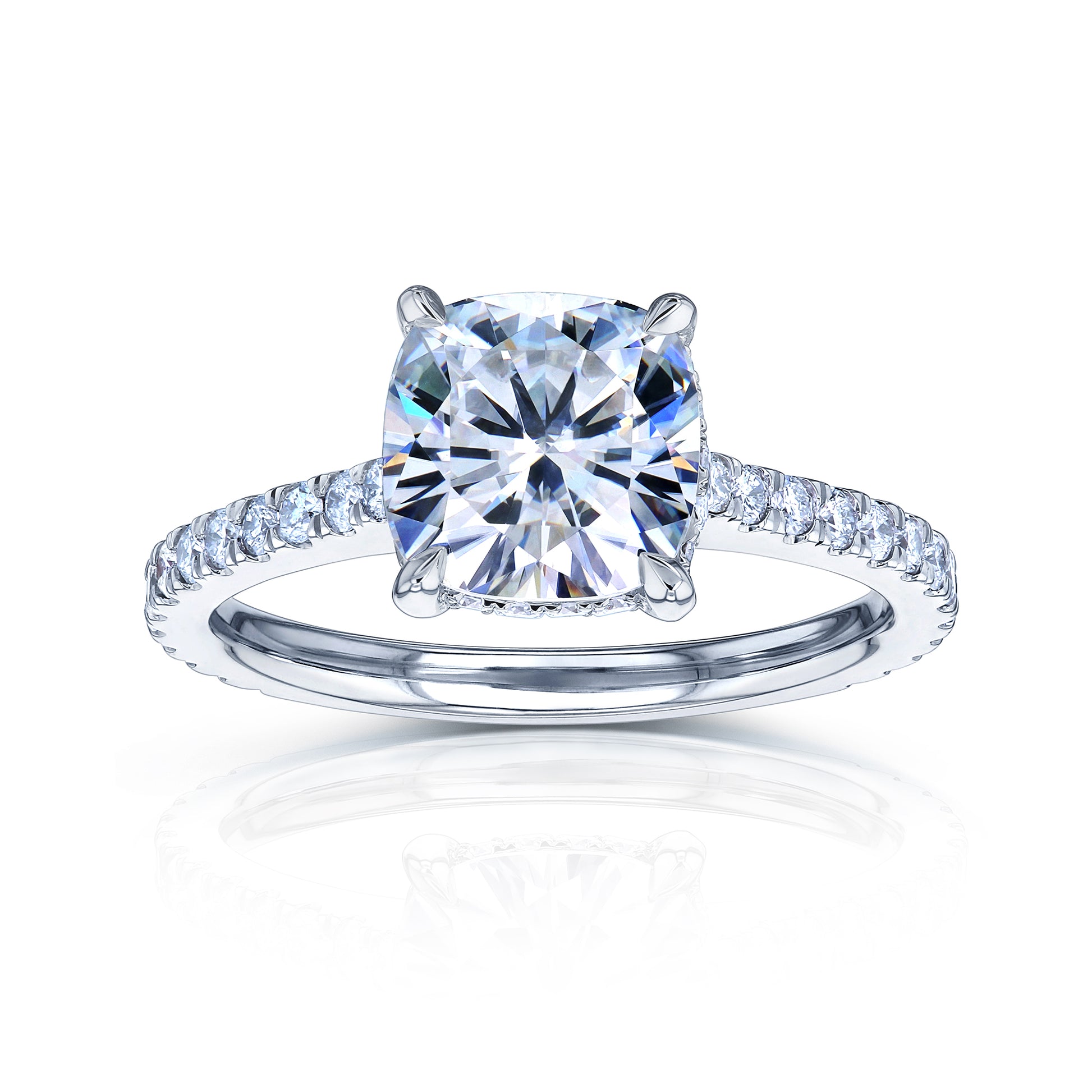 2.4 Carat Moissanite Cushion Hidden Halo Bristol Ring in White Gold