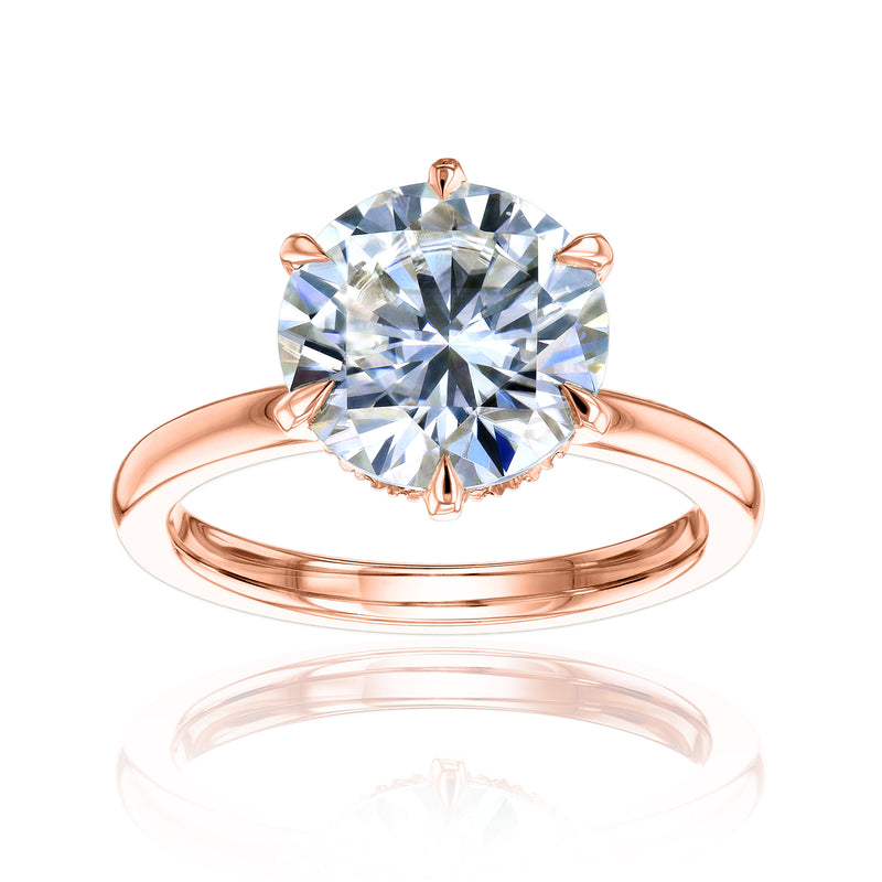 3 Carat Round Brlliant-cut Hidden Halo Plain Comfort Band Rosemarie Ring in Rose Gold