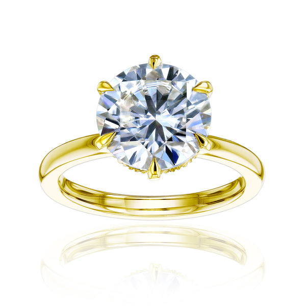 3 Carat Round Brlliant-cut Hidden Halo Plain Comfort Band Rosemarie Ring in Yellow Gold