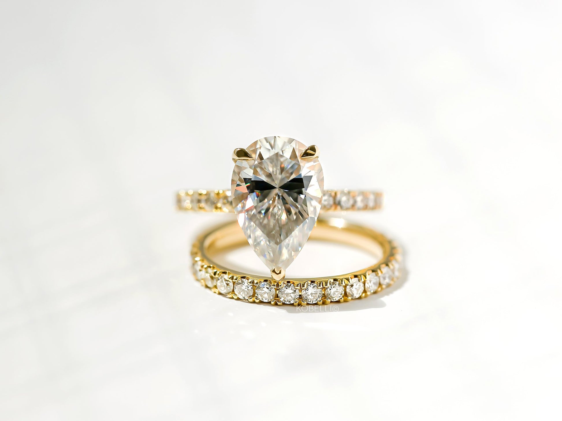 Kobelli Large Pear Diamond Halo Ethical & Sustainable Wedding Rings