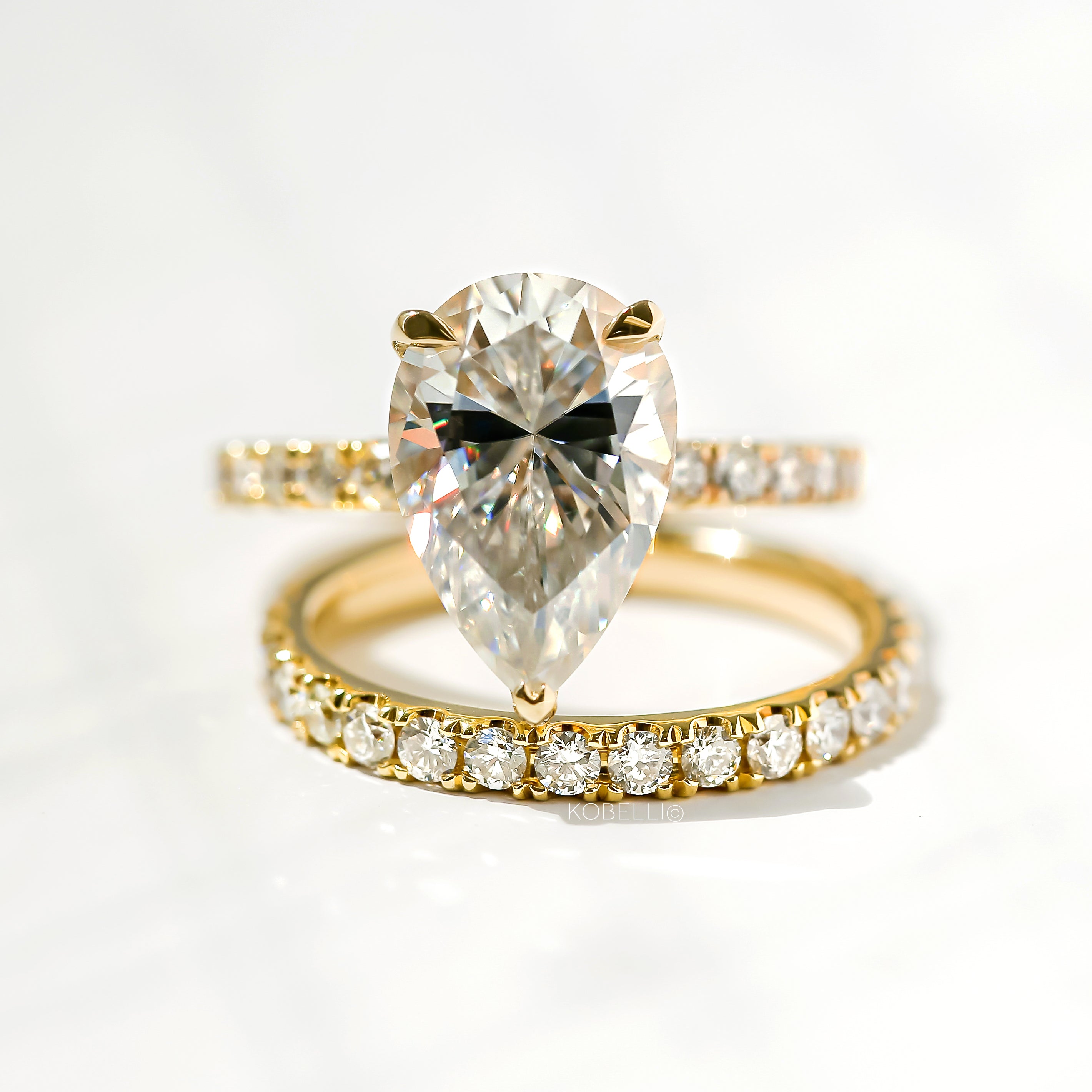 Kobelli Large Pear Diamond Halo Ethical & Sustainable Wedding Rings