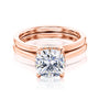 Cushion moissanite center with natural diamond hidden halo solid gold bridal set with plain bands - rose gold option sizes 4 to 11