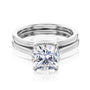 Cushion moissanite center with natural diamond hidden halo solid gold bridal set with plain bands - white gold option sizes 4 to 11