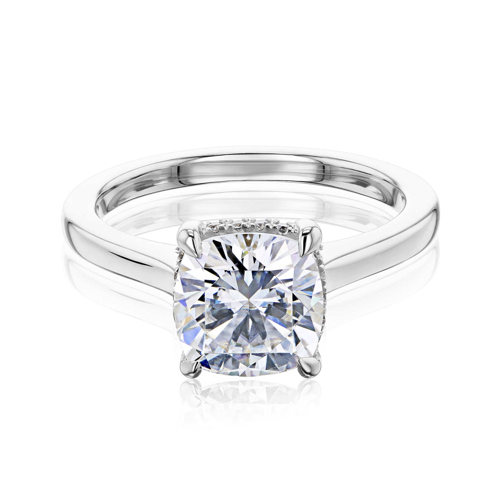 Kobelli London Collection Cara 2ct Cushion Moissanite Cathedral Engagement Ring in white gold