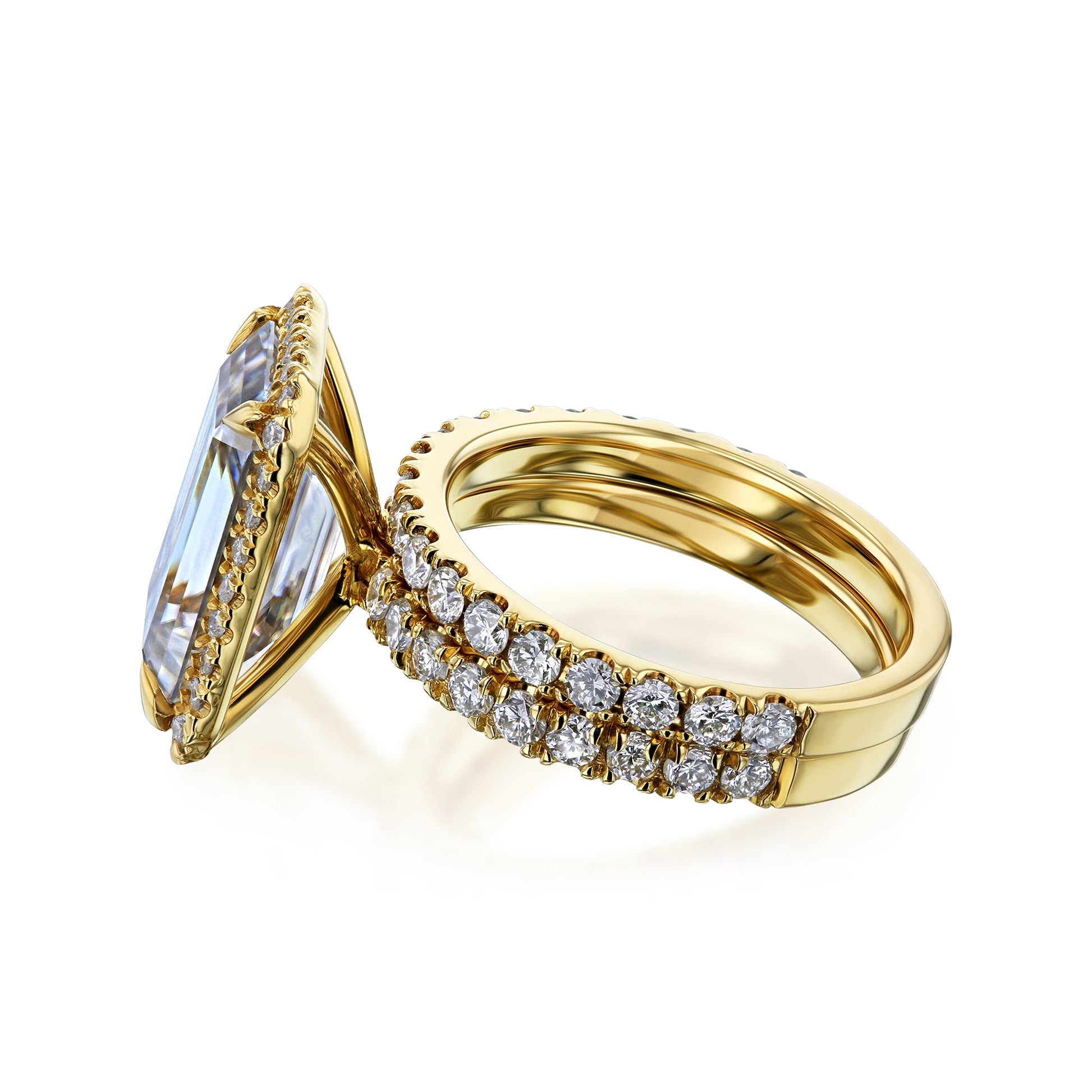 Kobelli Grown Emerald-Cut All-Diamond Sustainable Gold Bridal Set