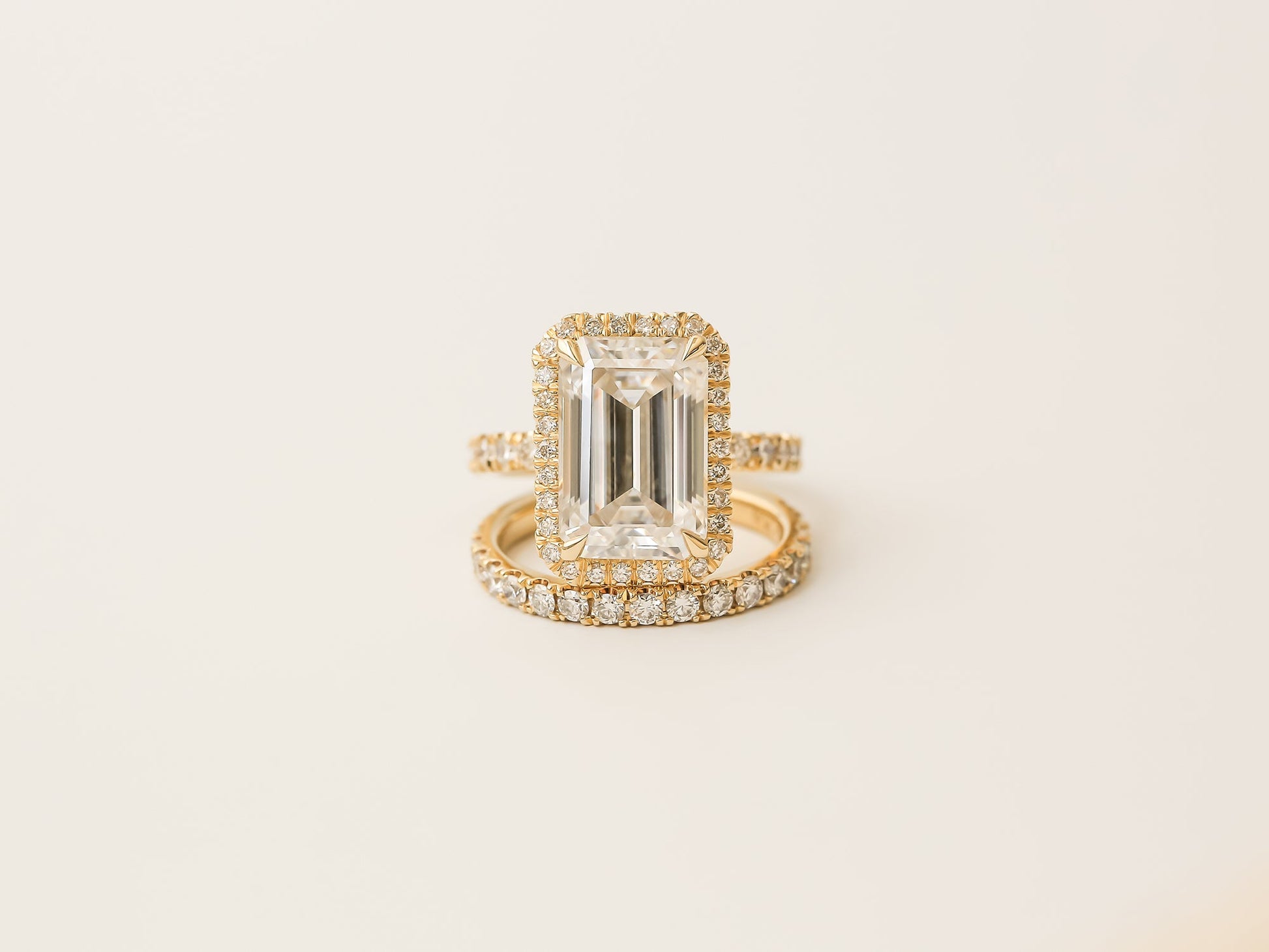 Kobelli Grown Emerald-Cut All-Diamond Sustainable Gold Bridal Set