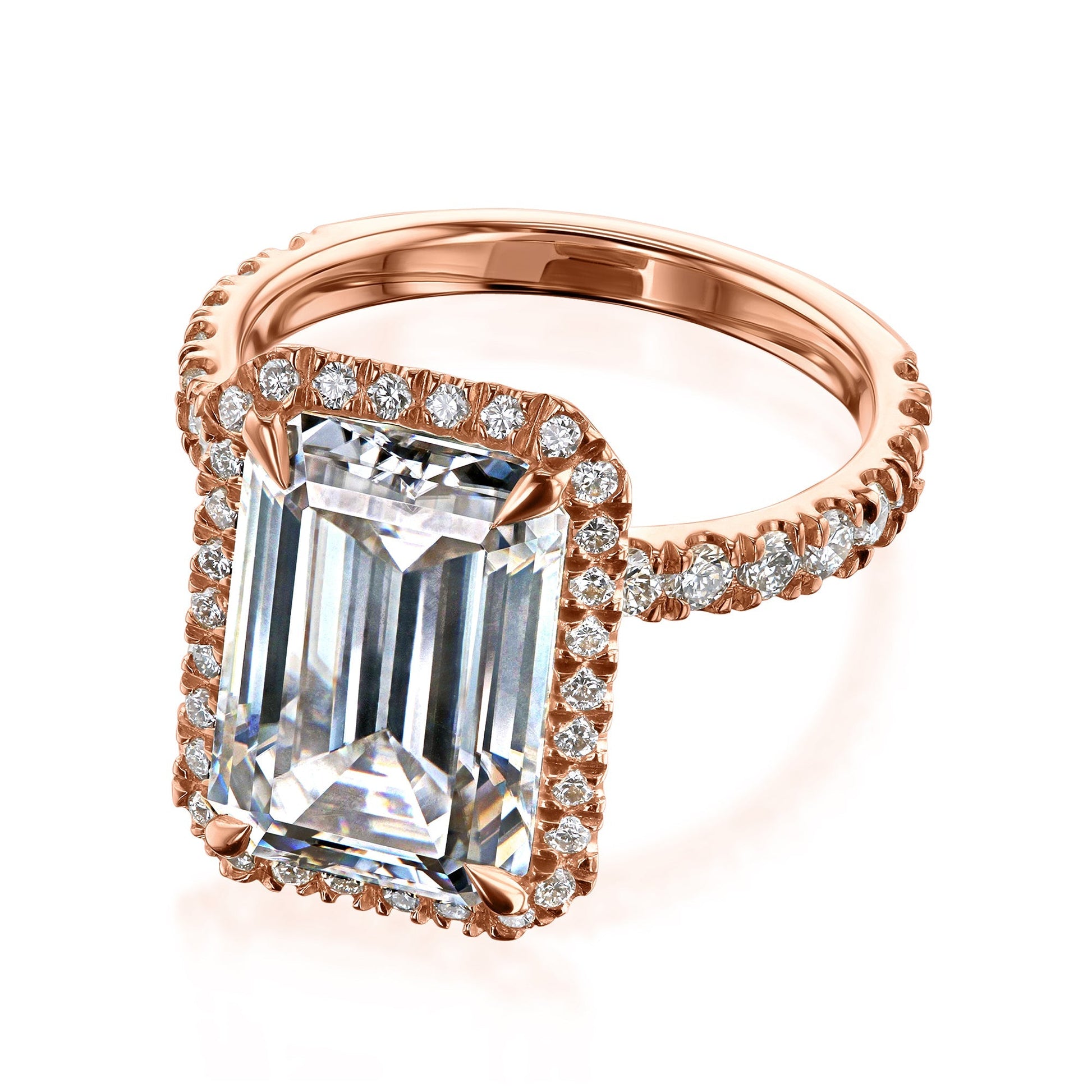 Kobelli Grown Emerald-Cut All-Diamond Sustainable Gold Engagement Ring - angled view in rose gold