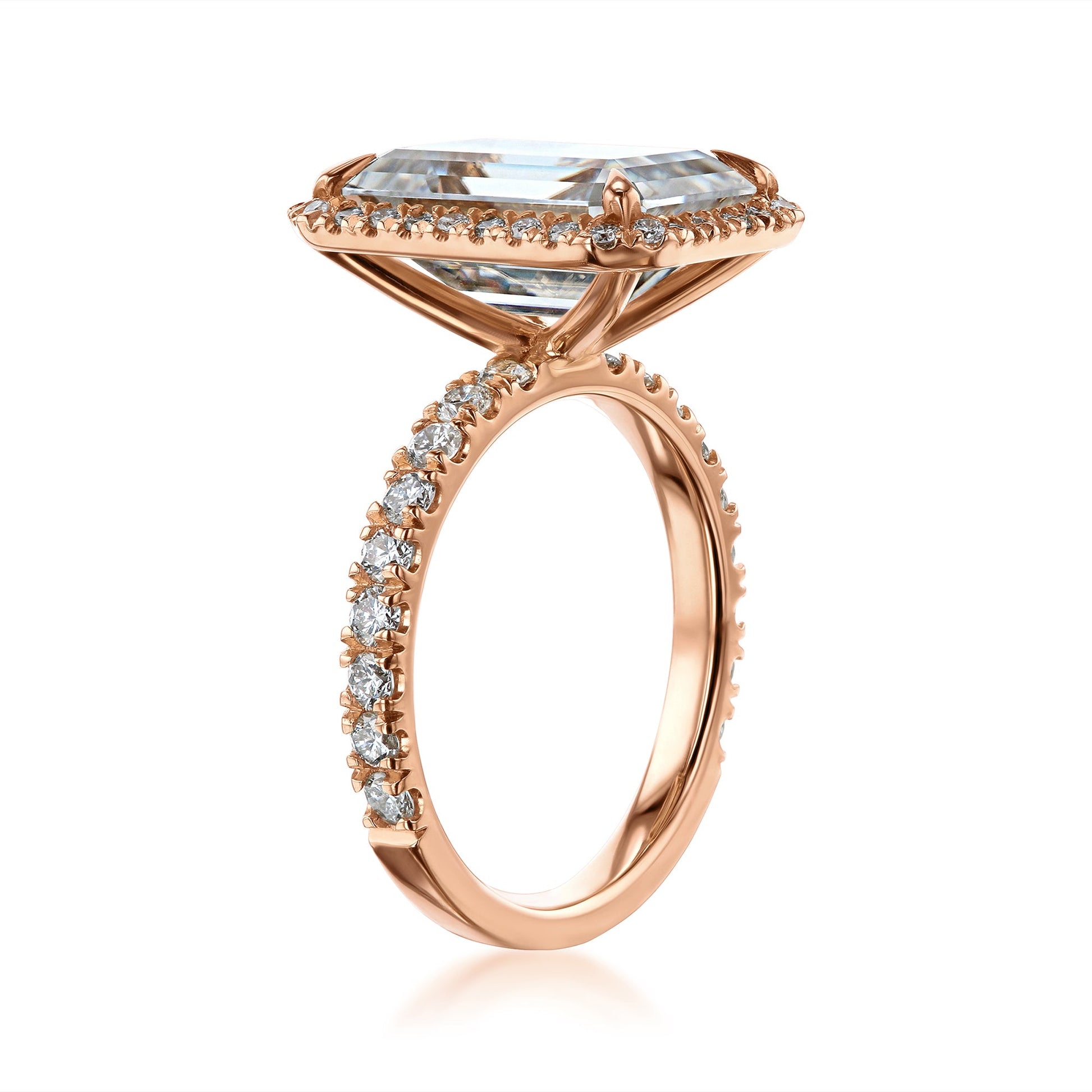 Kobelli Grown Emerald-Cut All-Diamond Sustainable Gold Engagement Ring - standing view
