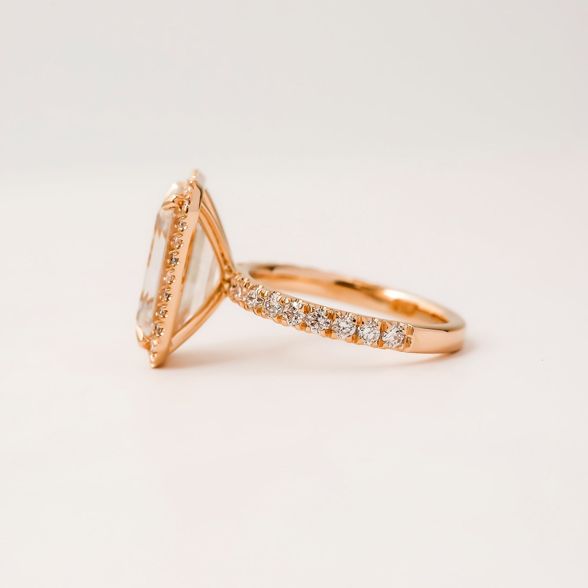Kobelli Grown Emerald-Cut All-Diamond Sustainable Gold Engagement Ring - side view