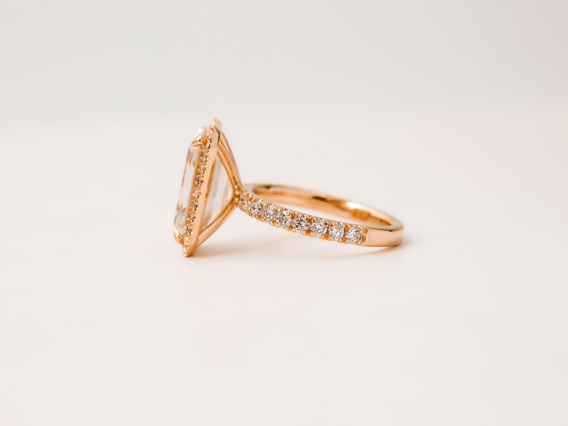 Kobelli Grown Emerald-Cut All-Diamond Sustainable Gold Engagement Ring - side view head highlight