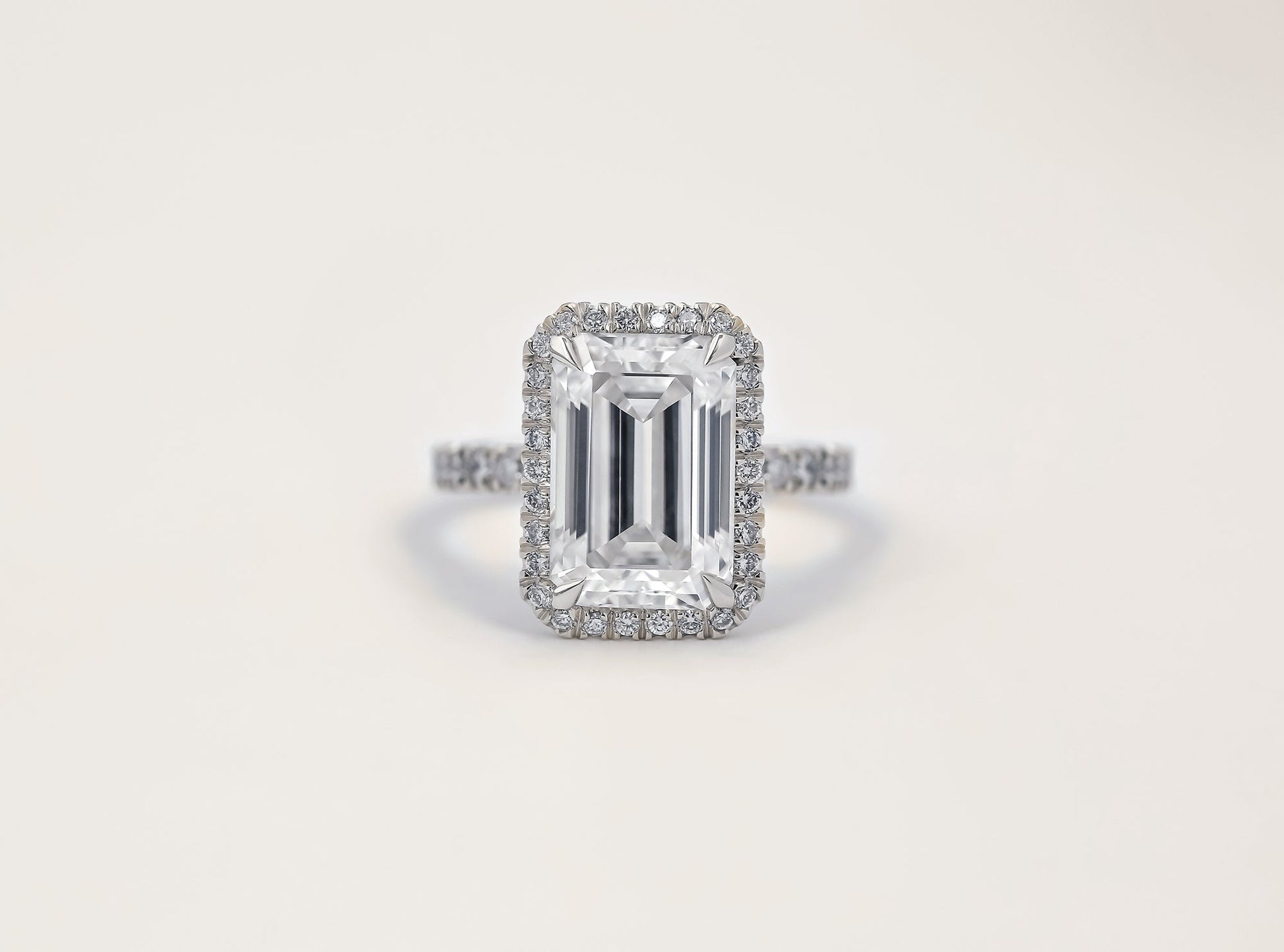 Kobelli Grown Emerald-Cut All-Diamond Sustainable Gold Engagement Ring - straight on