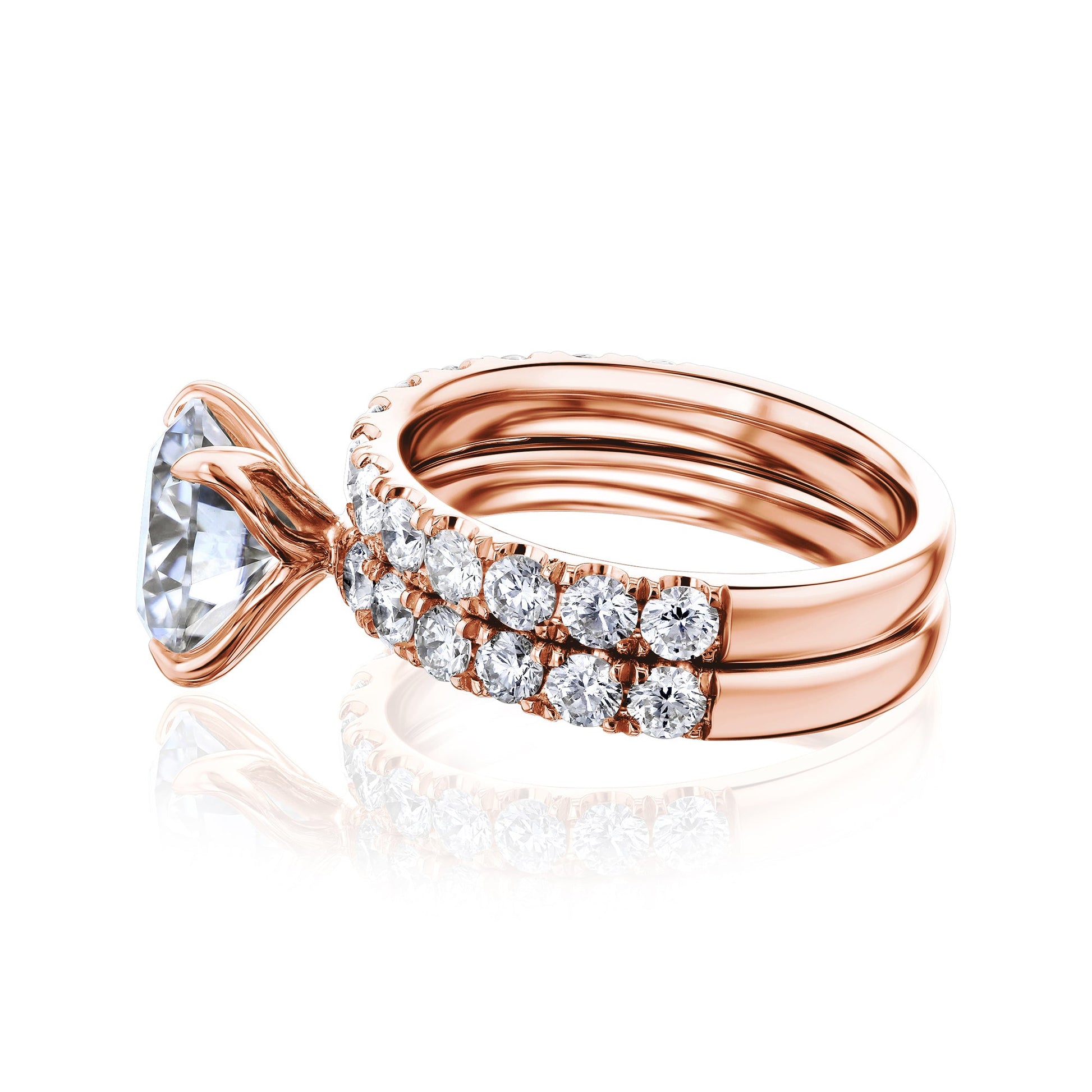 Floating Setting with Petal Prongs in Rose Gold and a High Polish